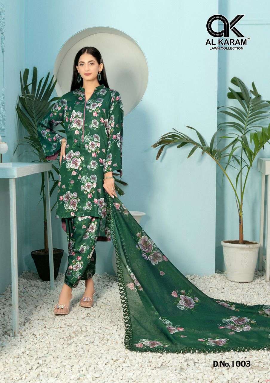 Al Karam Tehreem Pure Cambric Digital Printed Karachi Suits On Wholesale