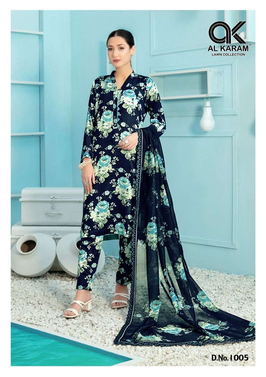 Al Karam Tehreem Pure Cambric Digital Printed Karachi Suits On Wholesale