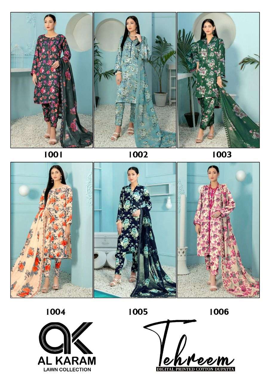 Al Karam Tehreem Pure Cambric Digital Printed Karachi Suits On Wholesale
