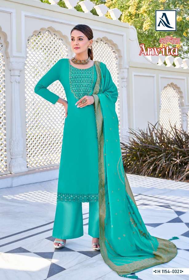Alok Suit Anvita Pure Zam Solid With Designer Embroidery Suit On Wholesale