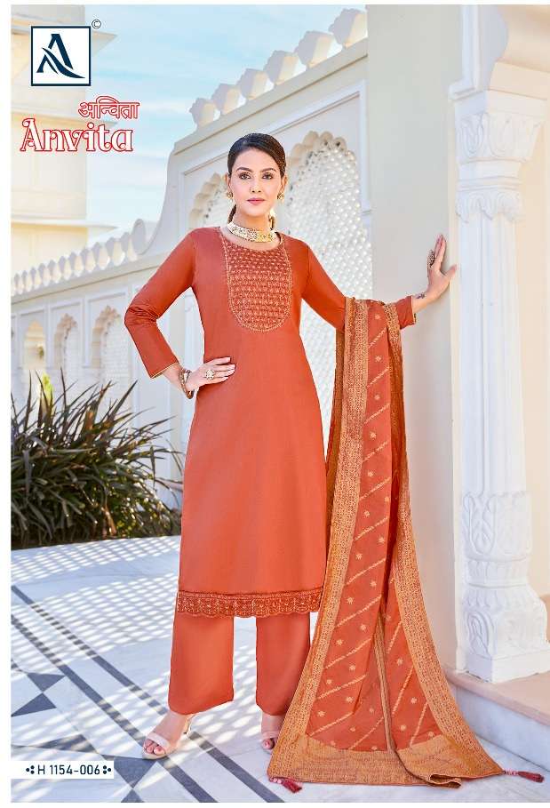 Alok Suit Anvita Pure Zam Solid With Designer Embroidery Suit On Wholesale