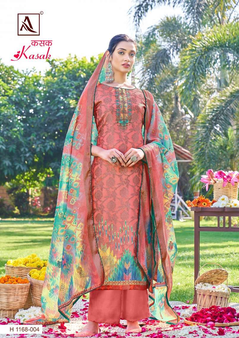 Alok Suit Kasak Hand Weave Banarasi Dola Jacquard Digital Print Top Bottom With Dupatta On Wholesale