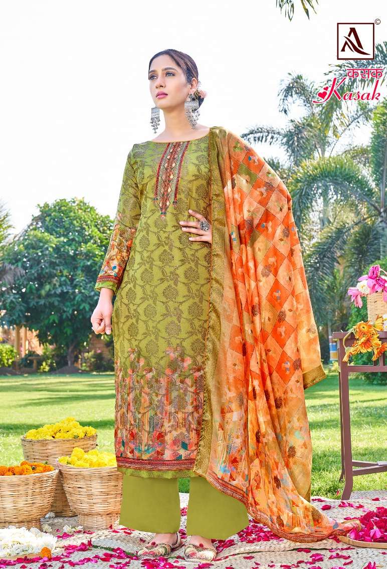 Alok Suit Kasak Hand Weave Banarasi Dola Jacquard Digital Print Top Bottom With Dupatta On Wholesale
