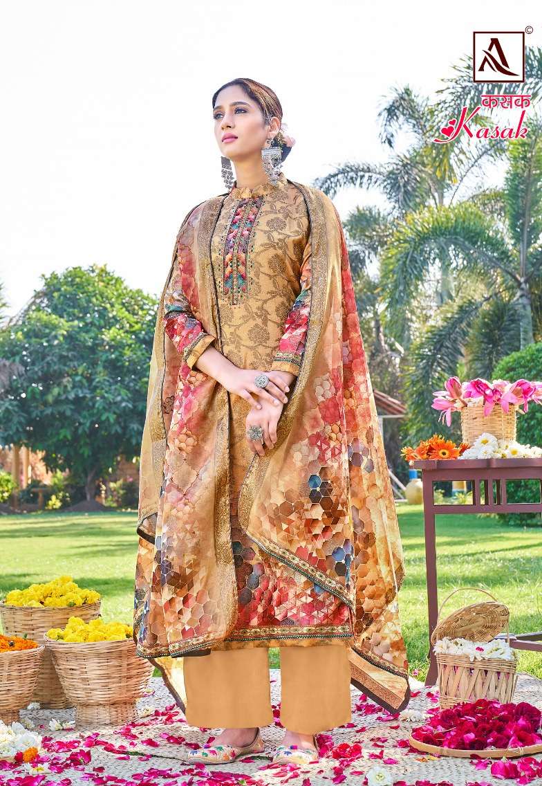 Alok Suit Kasak Hand Weave Banarasi Dola Jacquard Digital Print Top Bottom With Dupatta On Wholesale