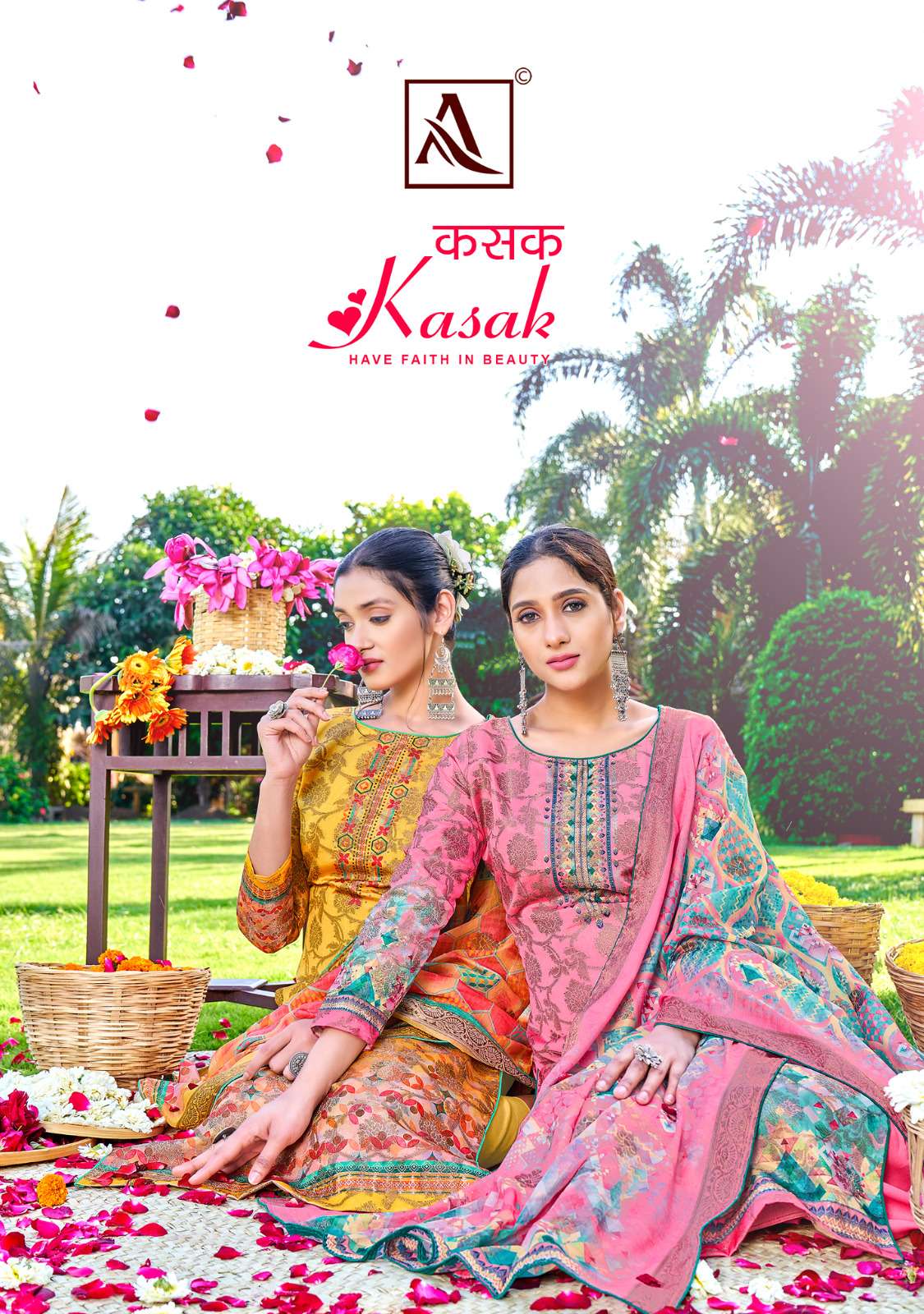 Alok Suit Kasak Hand Weave Banarasi Dola Jacquard Digital Print Top Bottom With Dupatta On Wholesale