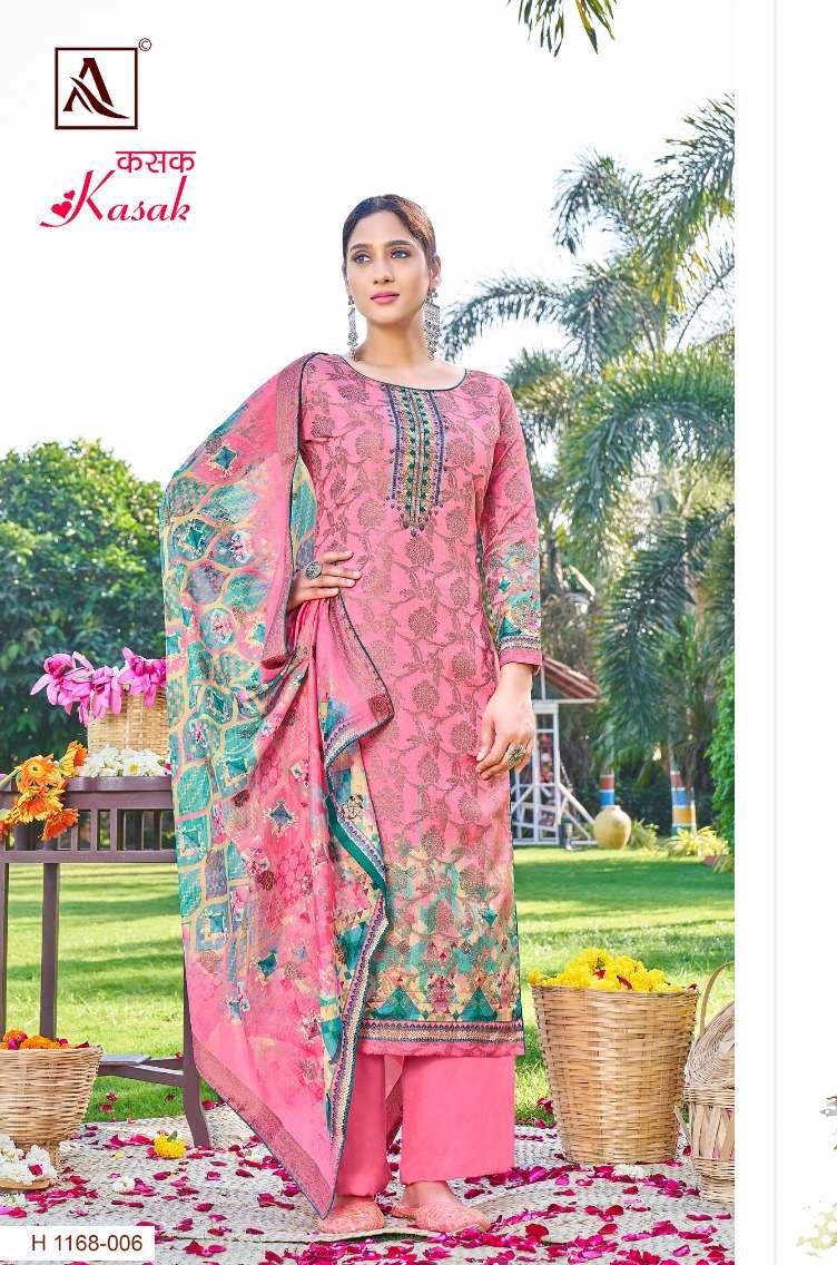Alok Suit Kasak Hand Weave Banarasi Dola Jacquard Digital Print Top Bottom With Dupatta On Wholesale