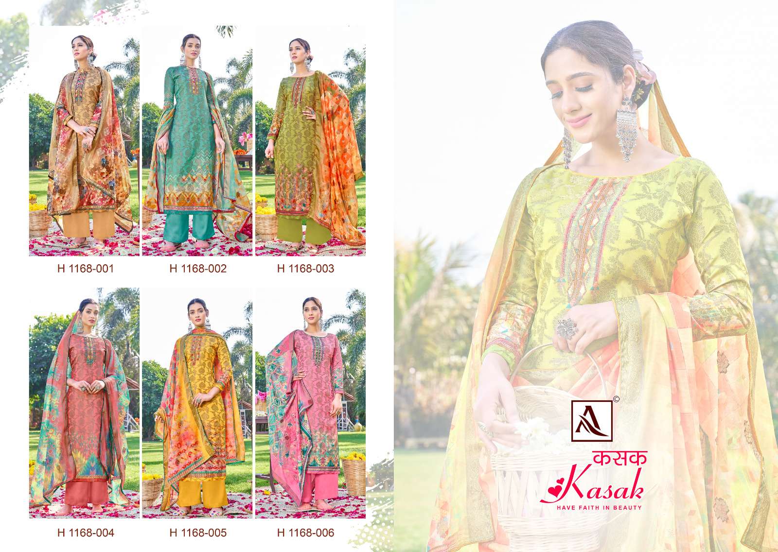 Alok Suit Kasak Hand Weave Banarasi Dola Jacquard Digital Print Top Bottom With Dupatta On Wholesale