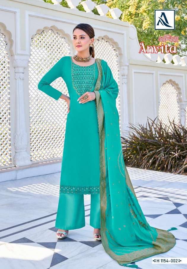 Alok Suits Anvita Pure Zam Solid With Designer Embroidery On Wholesale
