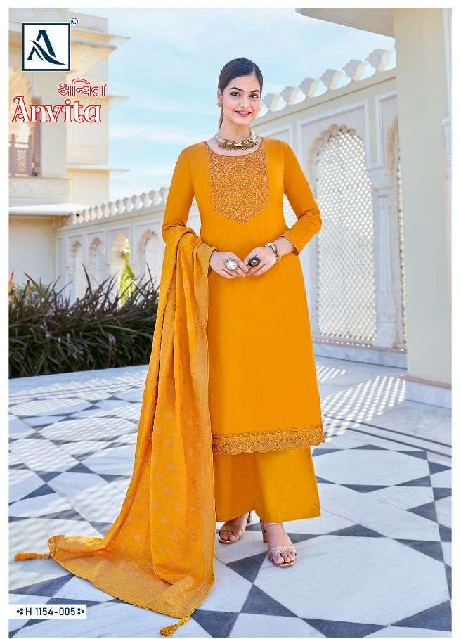 Alok Suits Anvita Pure Zam Solid With Designer Embroidery On Wholesale