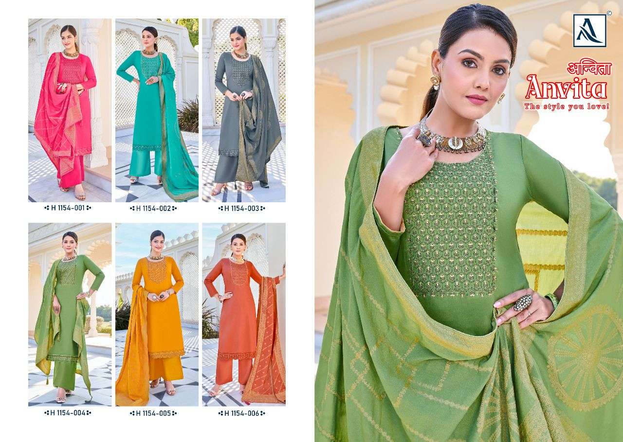 Alok Suits Anvita Pure Zam Solid With Designer Embroidery On Wholesale