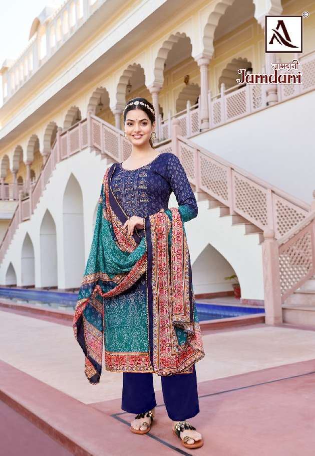 Alok Suits Jamdani Pure Zam Digital Print With Fancy Embroidery With Swarovski Diamond Work On Wholesale