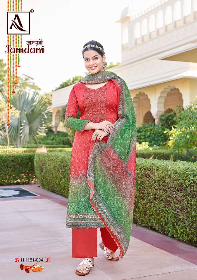 Alok Suits Jamdani Pure Zam Digital Print With Fancy Embroidery With Swarovski Diamond Work On Wholesale
