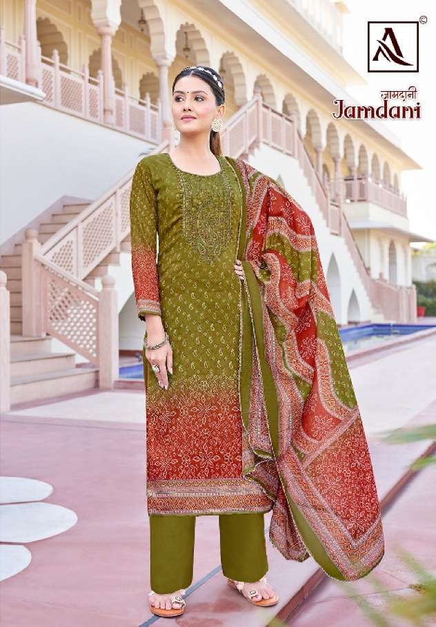 Alok Suits Jamdani Pure Zam Digital Print With Fancy Embroidery With Swarovski Diamond Work On Wholesale