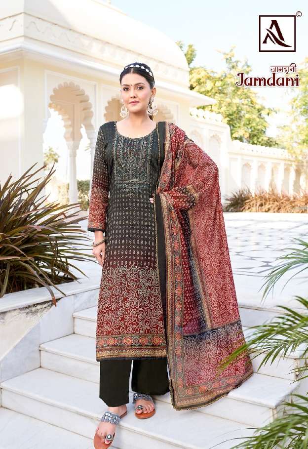 Alok Suits Jamdani Pure Zam Digital Print With Fancy Embroidery With Swarovski Diamond Work On Wholesale