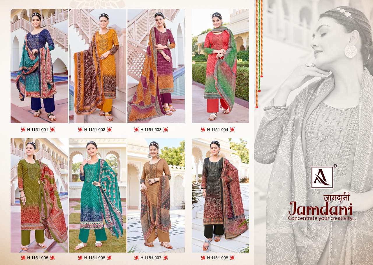 Alok Suits Jamdani Pure Zam Digital Print With Fancy Embroidery With Swarovski Diamond Work On Wholesale