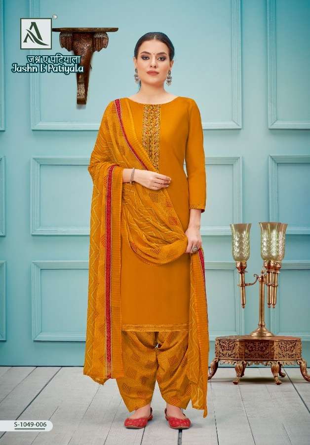Alok Suits Jashn E Patiyala Pure Zam Dyed with Stitched Embroidery On Wholesale