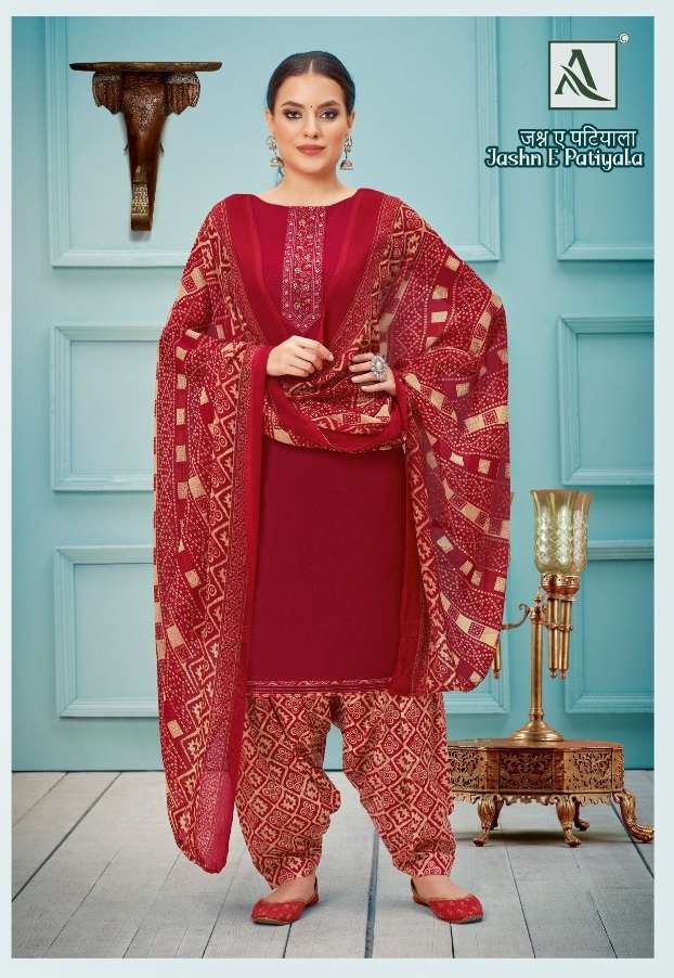 Alok Suits Jashn E Patiyala Pure Zam Dyed with Stitched Embroidery On Wholesale