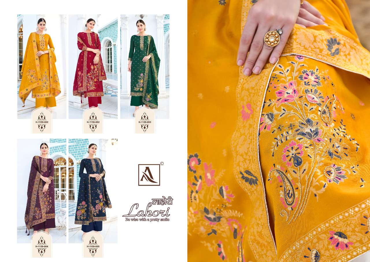 Alok Suits Lahori Pure Viscose Dola Jacquard With Exclusive Hand Work On Wholesale