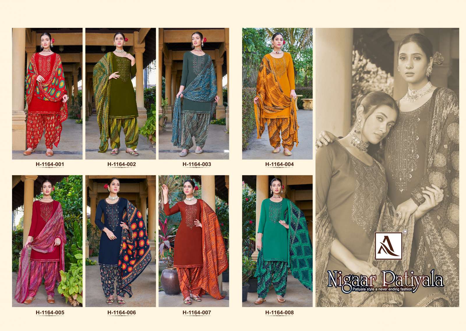 Alok Suits Nigaar Patiyala Pure Viscose Reyon Slub With Thread Embroidery Top Bottom With Dupatta On Wholesale