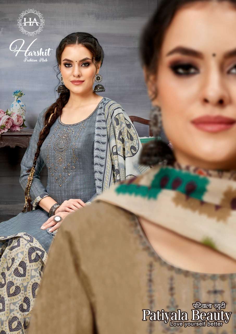 Alok suits Patiyala Beauty Pure Cotton Self Print with Embroidery Work On Wholesale