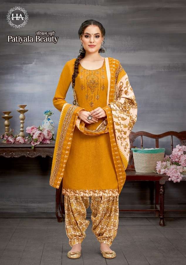 Alok suits Patiyala Beauty Pure Cotton Self Print with Embroidery Work On Wholesale
