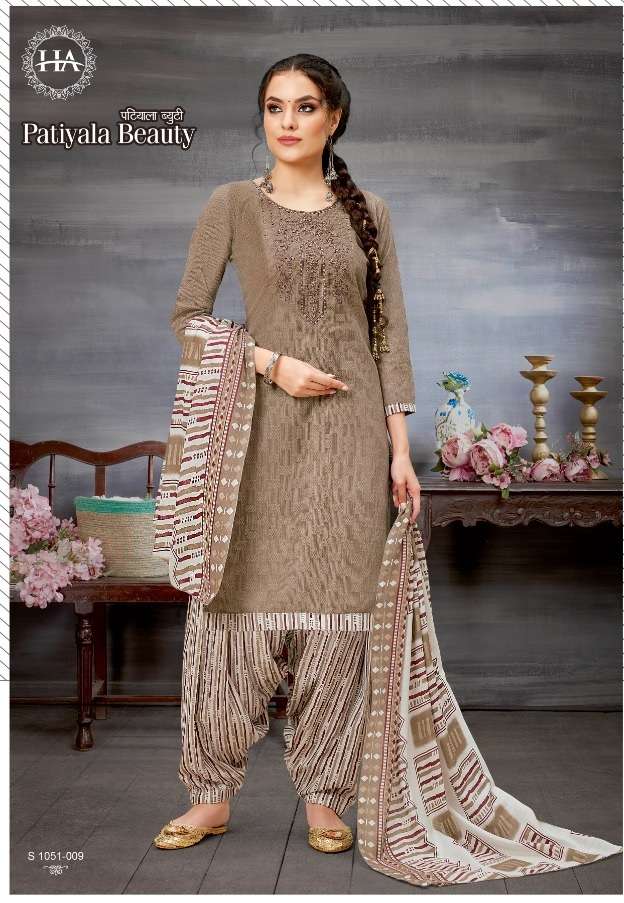 Alok suits Patiyala Beauty Pure Cotton Self Print with Embroidery Work On Wholesale