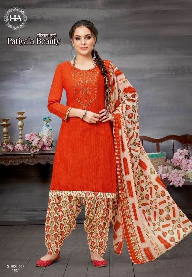 Alok suits Patiyala Beauty Pure Cotton Self Print with Embroidery Work On Wholesale