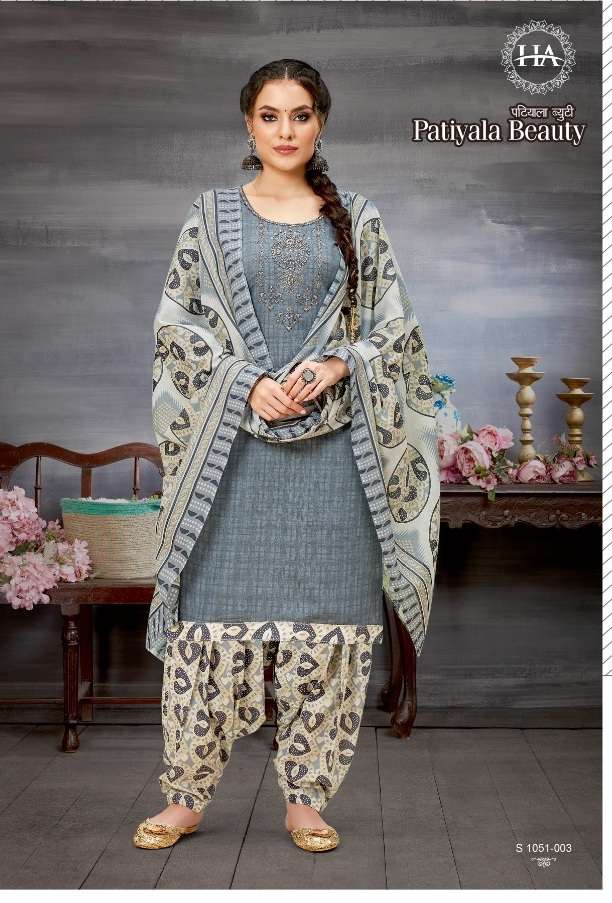 Alok suits Patiyala Beauty Pure Cotton Self Print with Embroidery Work On Wholesale