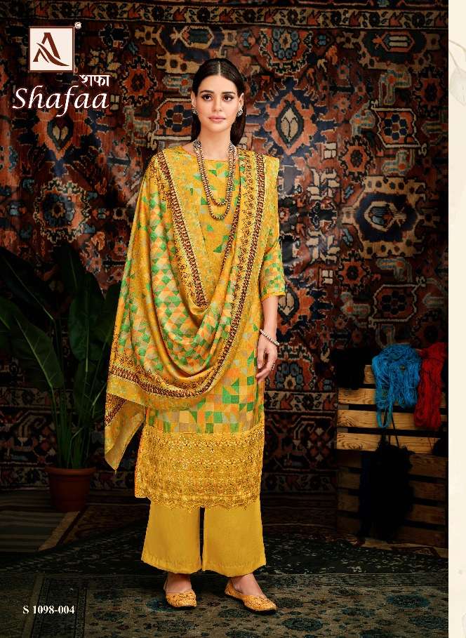Alok Suits Shafaa Pure Zam Digital Cotton With Daman Embroidery Boaring Work On Wholesale