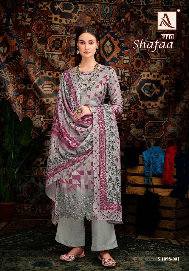 Alok Suits Shafaa Pure Zam Digital Cotton With Daman Embroidery Boaring Work On Wholesale