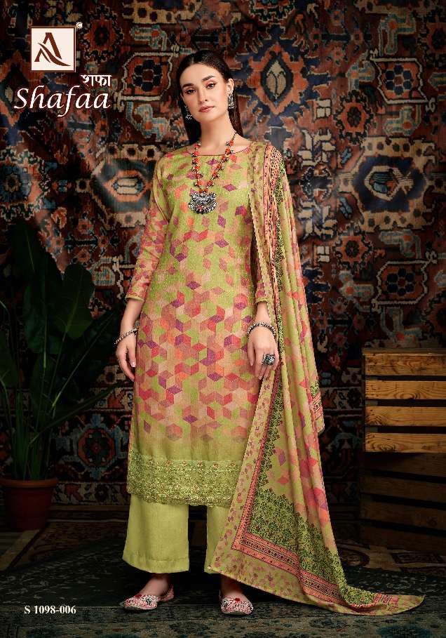 Alok Suits Shafaa Pure Zam Digital Cotton With Daman Embroidery Boaring Work On Wholesale