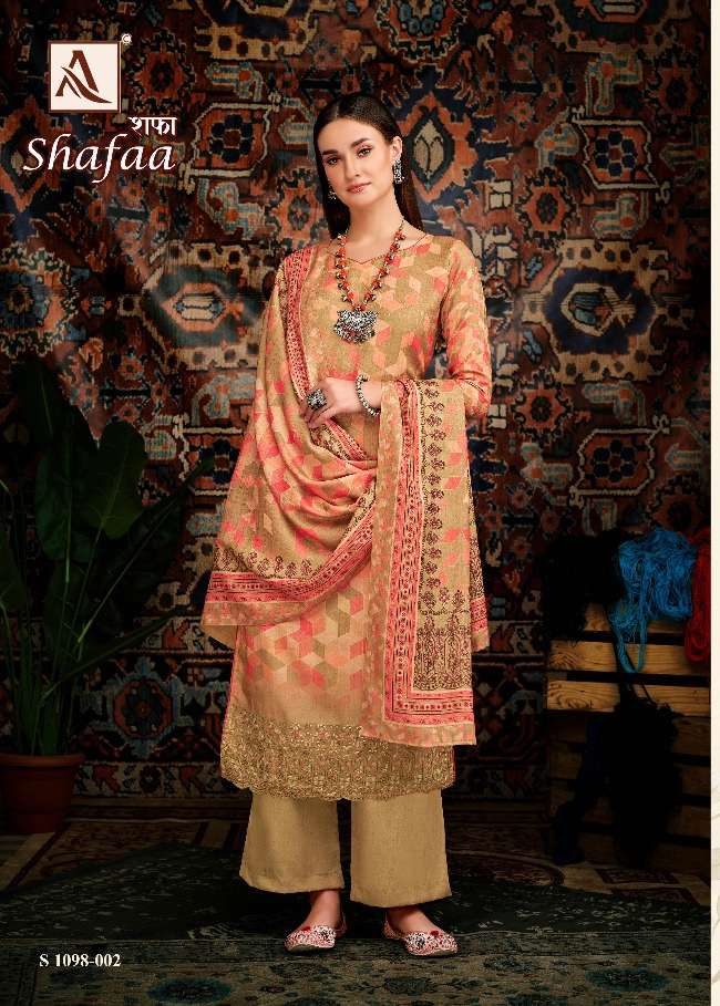 Alok Suits Shafaa Pure Zam Digital Cotton With Daman Embroidery Boaring Work On Wholesale