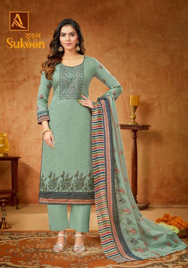 Alok Suits Sukoon Pure Zam Print with Fancy Embroidery & Swarovski Diamond Work On Wholesale