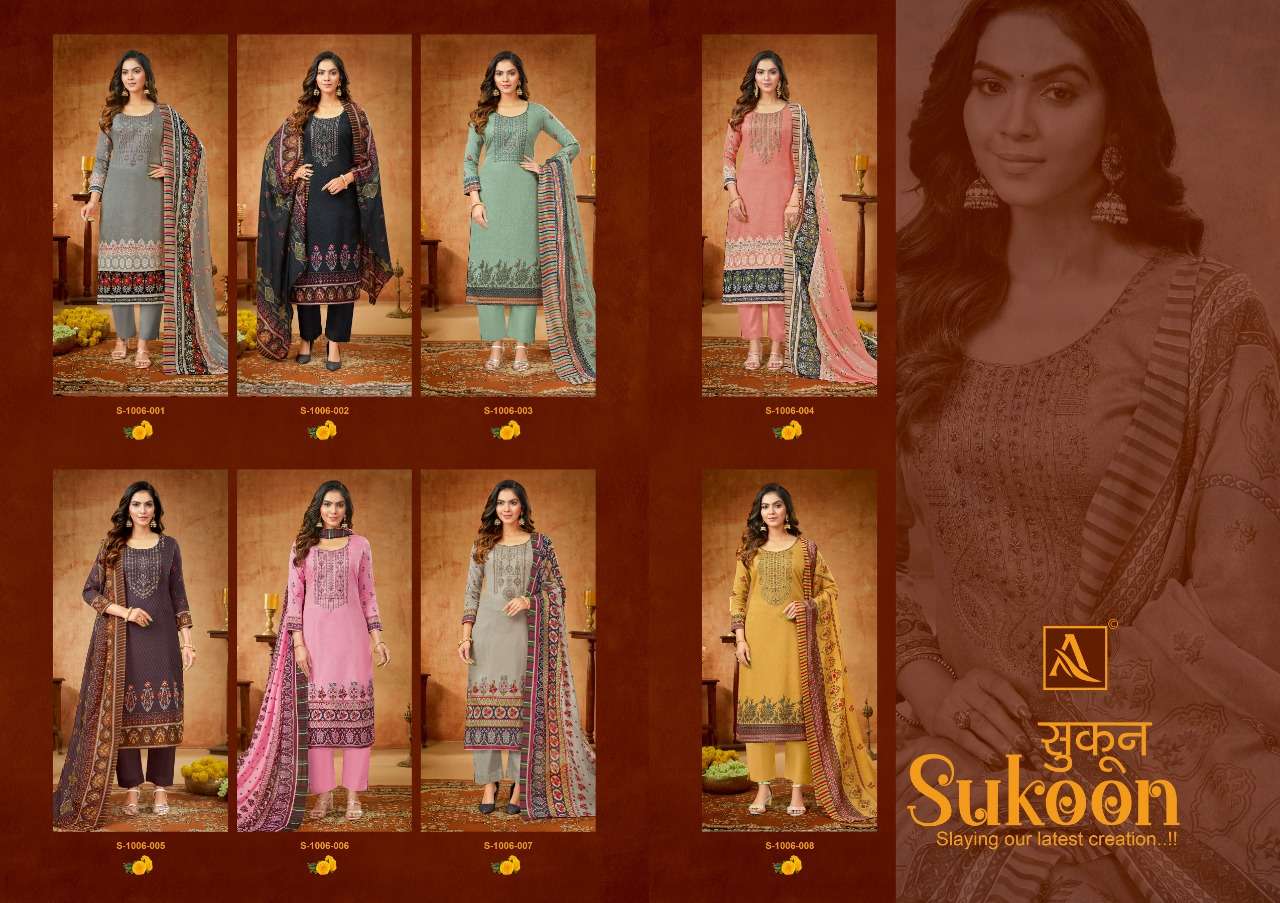 Alok Suits Sukoon Pure Zam Print with Fancy Embroidery & Swarovski Diamond Work On Wholesale