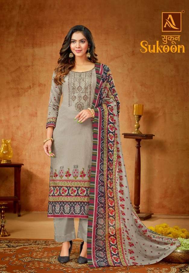 Alok Suits Sukoon Pure Zam Print with Fancy Embroidery & Swarovski Diamond Work On Wholesale