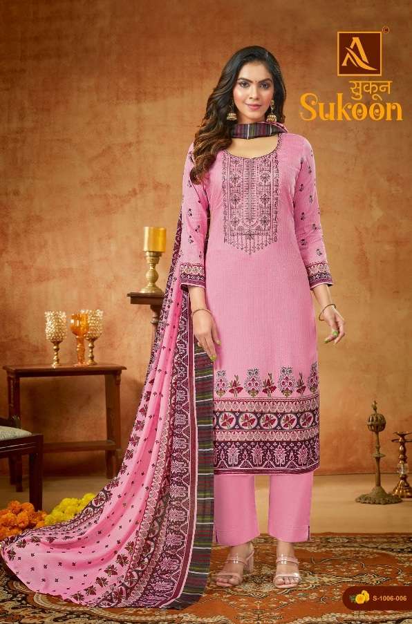 Alok Suits Sukoon Pure Zam Print with Fancy Embroidery & Swarovski Diamond Work On Wholesale