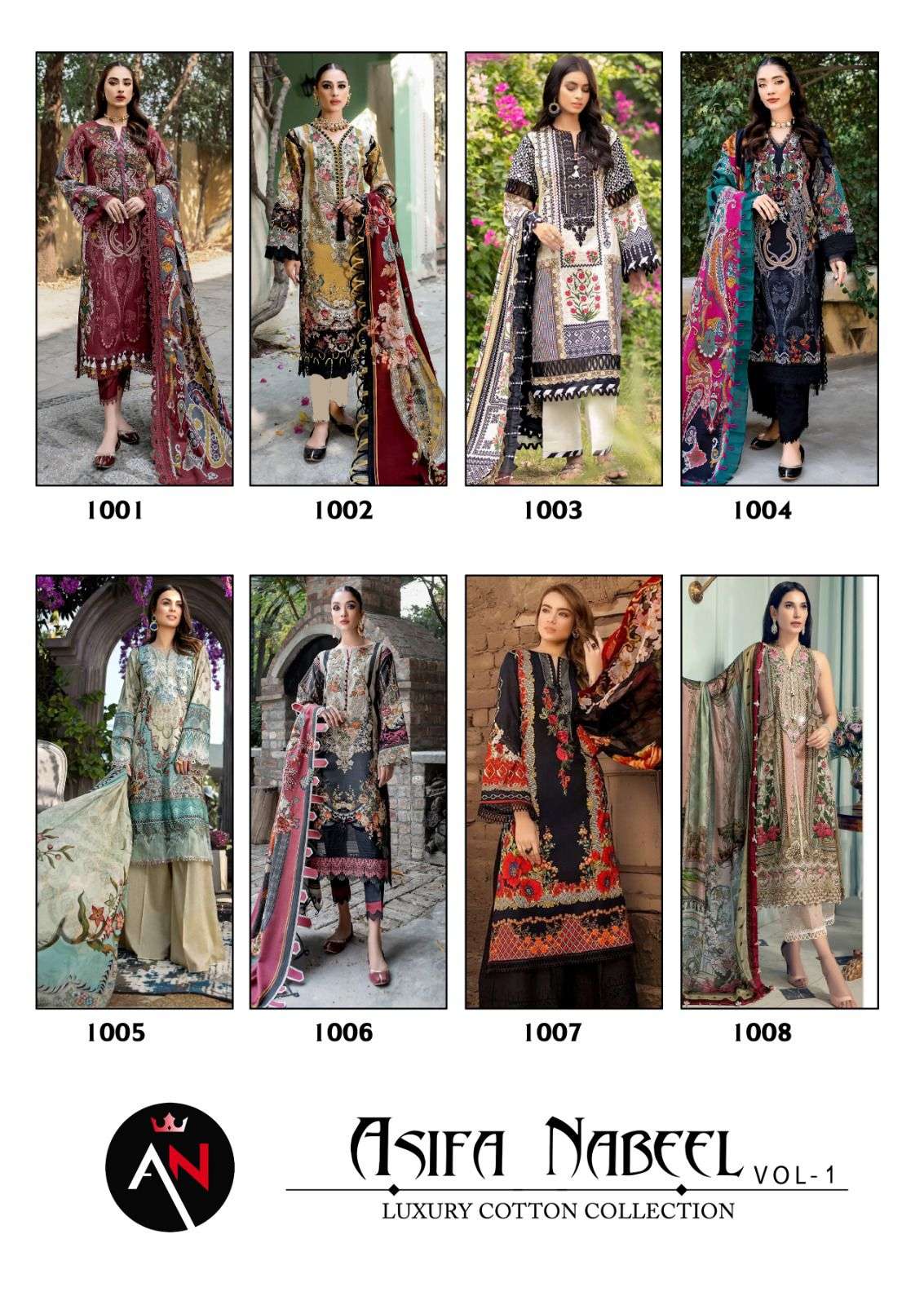 Asifa Nabeel Vol 1 Pure Cotton Top Bottom With Mal Mal Dupatta On Wholesale