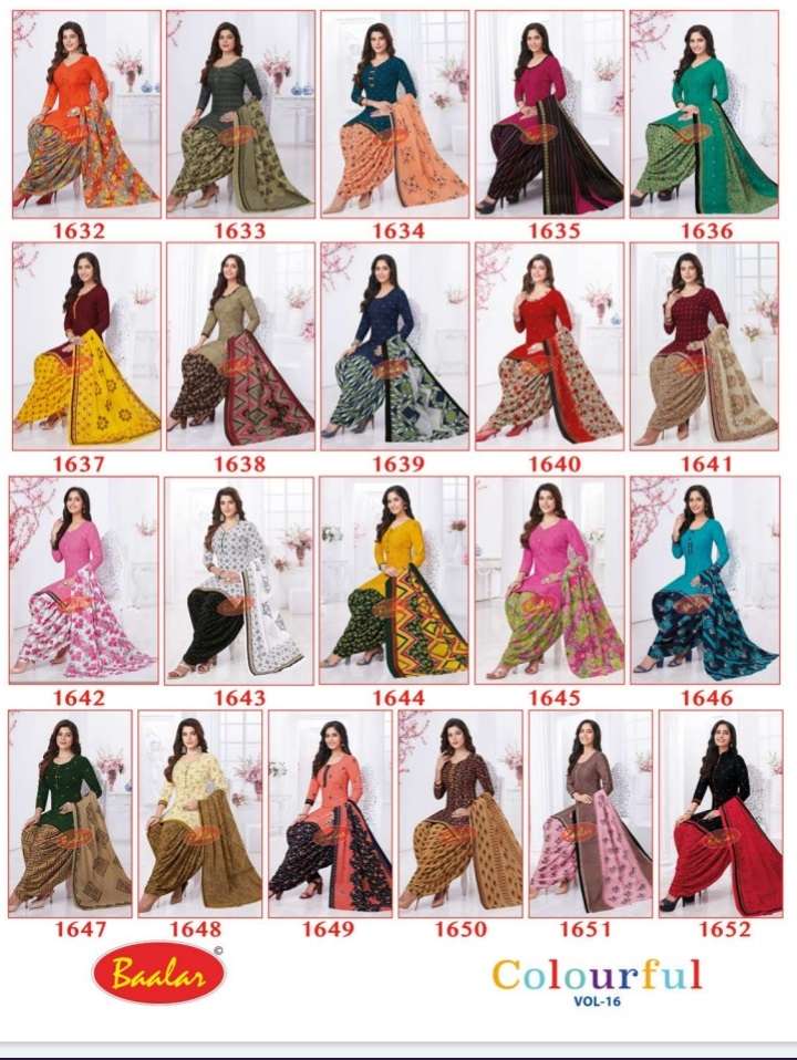 Baalar Colourful Vol 16 Pure Cotton Top Bottom With Dupatta On Wholesale