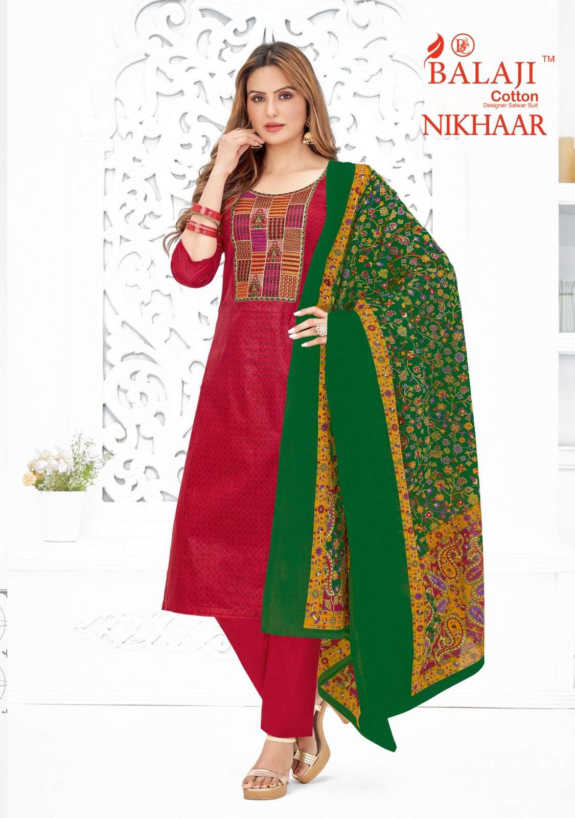 Balaji Nikhaar Pure Cotton Printed Top Bottom With Dupatta On Wholesale