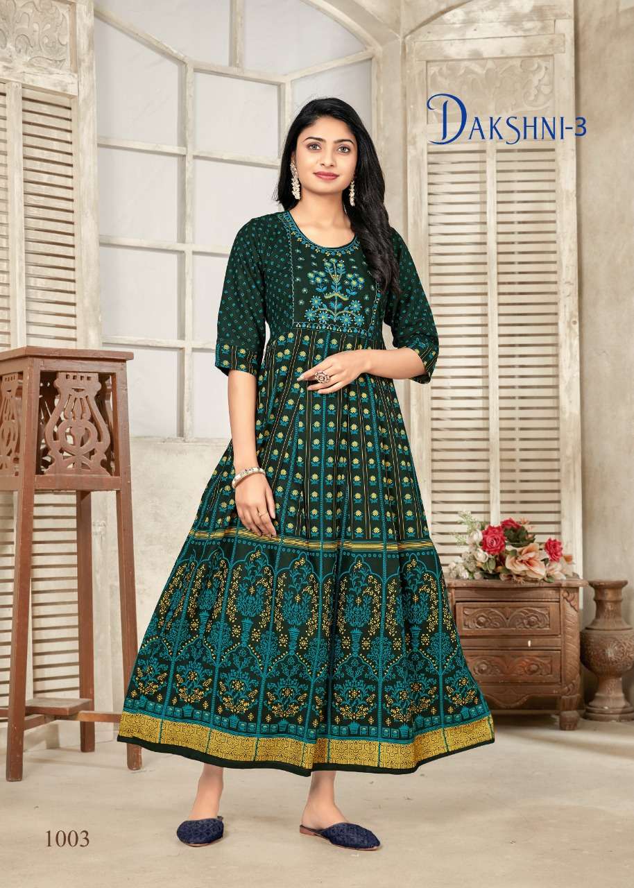 Banwery Fashion Present Dakshni Vol 3 Embroidery work with Foil Print Flair Gown On Wholesale
