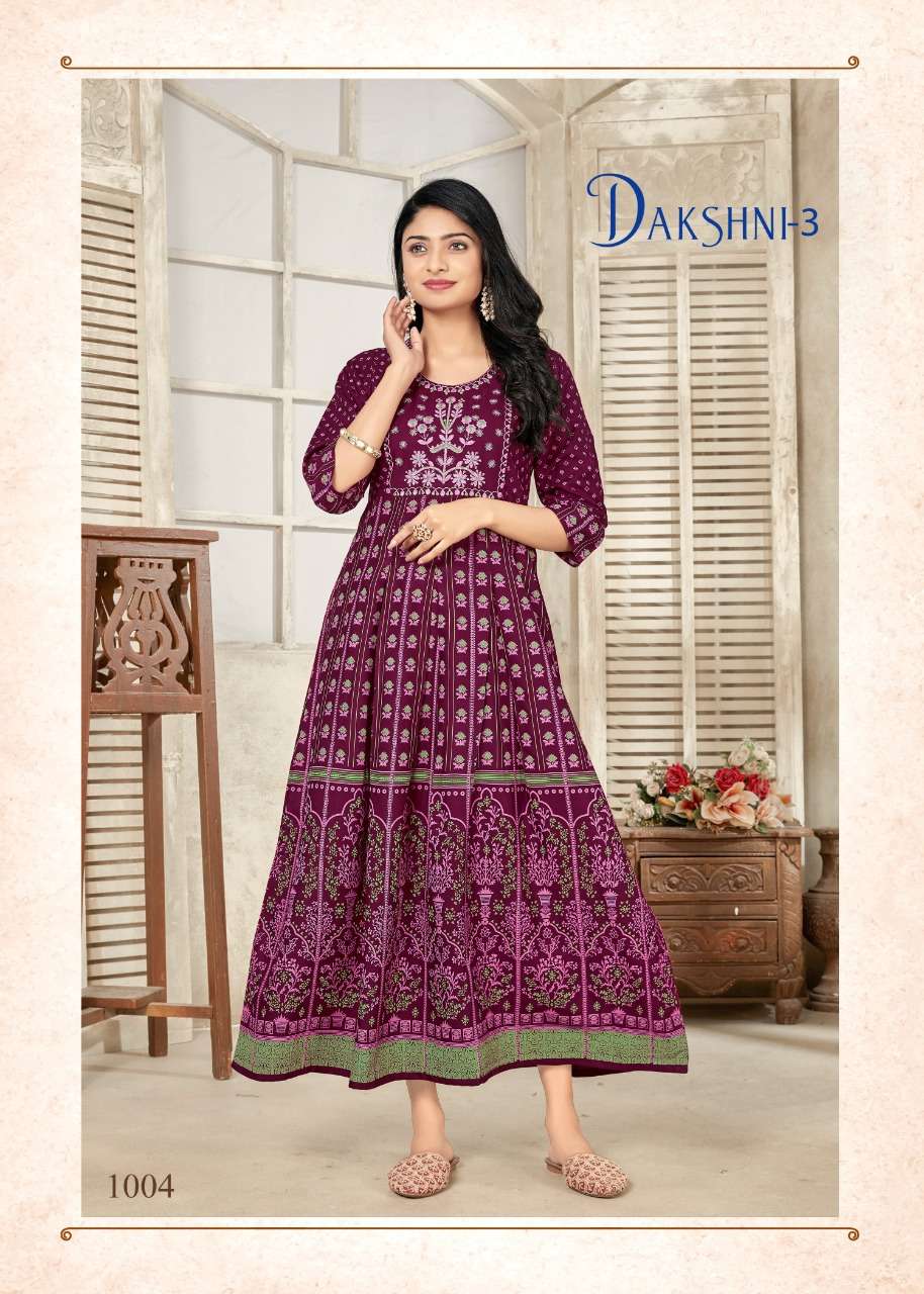 Banwery Fashion Present Dakshni Vol 3 Embroidery work with Foil Print Flair Gown On Wholesale