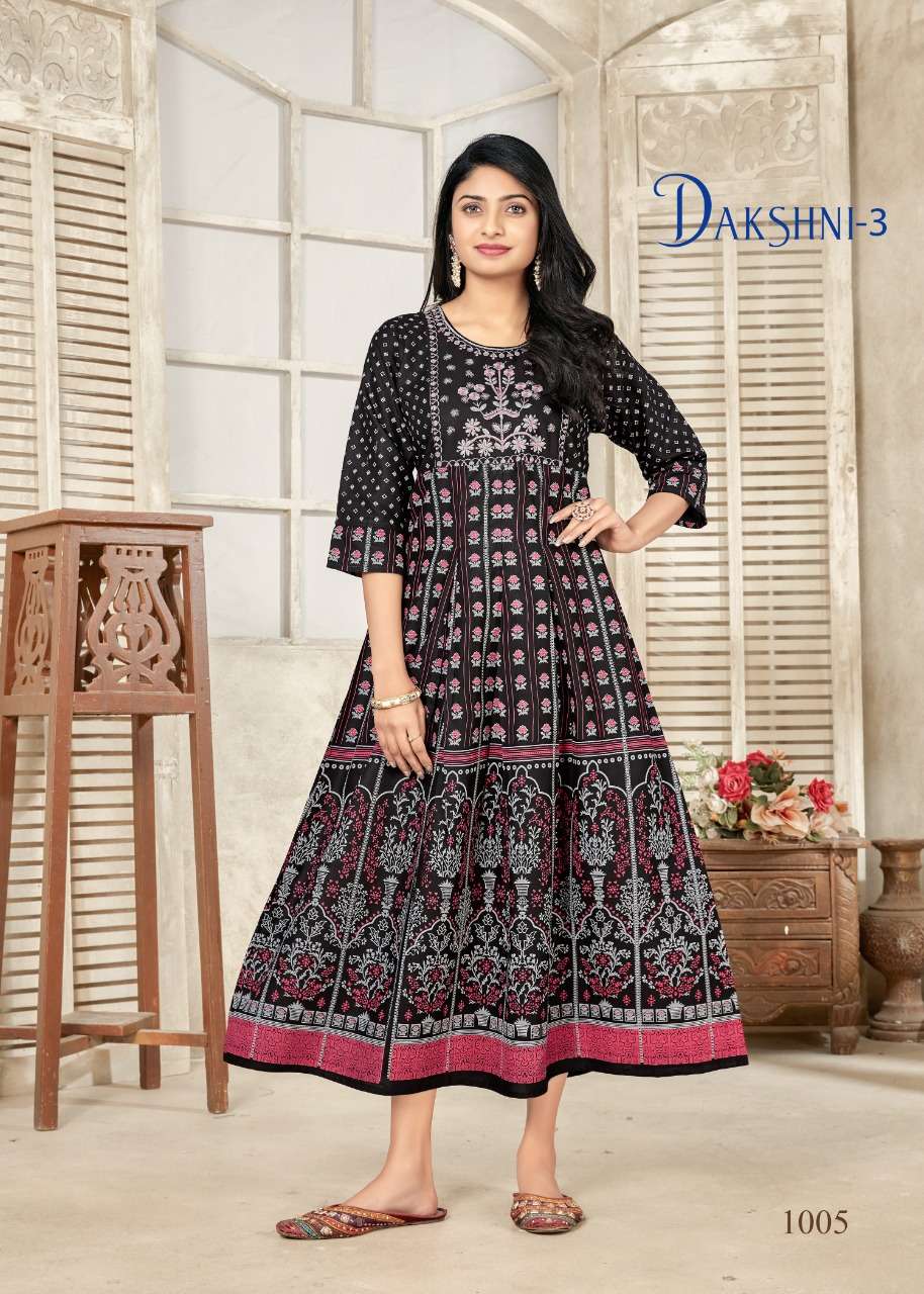 Banwery Fashion Present Dakshni Vol 3 Embroidery work with Foil Print Flair Gown On Wholesale