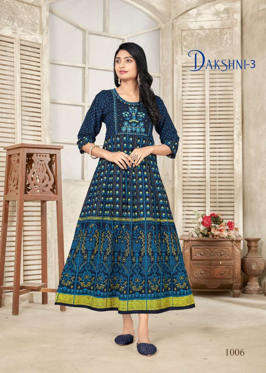 Banwery Fashion Present Dakshni Vol 3 Embroidery work with Foil Print Flair Gown On Wholesale