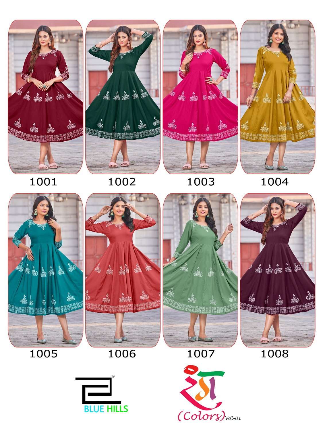 Blue Hills Colors Vol 1 Designer Anarkali Long Kurti On Wholesale