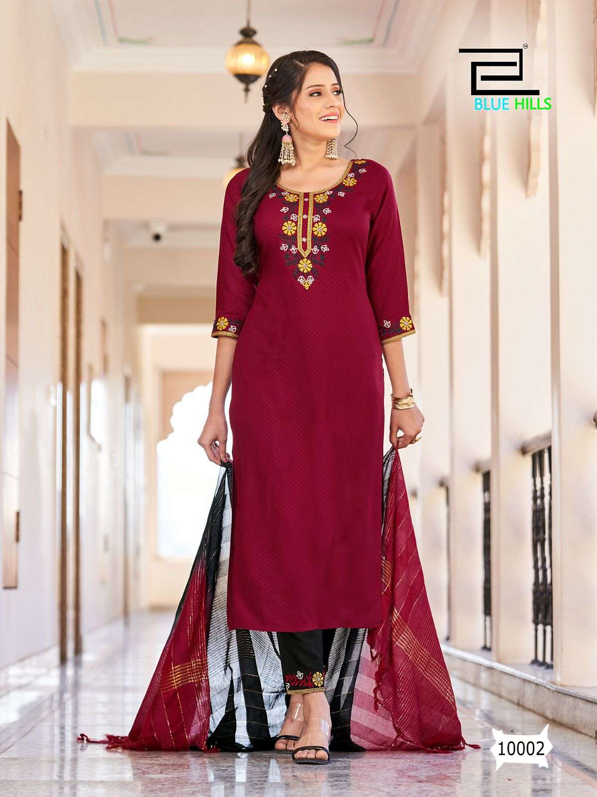 Blue Hills Skyline Vol 10 Fancy Viscose Dobby with Embroidery Work Kurti With Bottom Dupatta On Wholesale