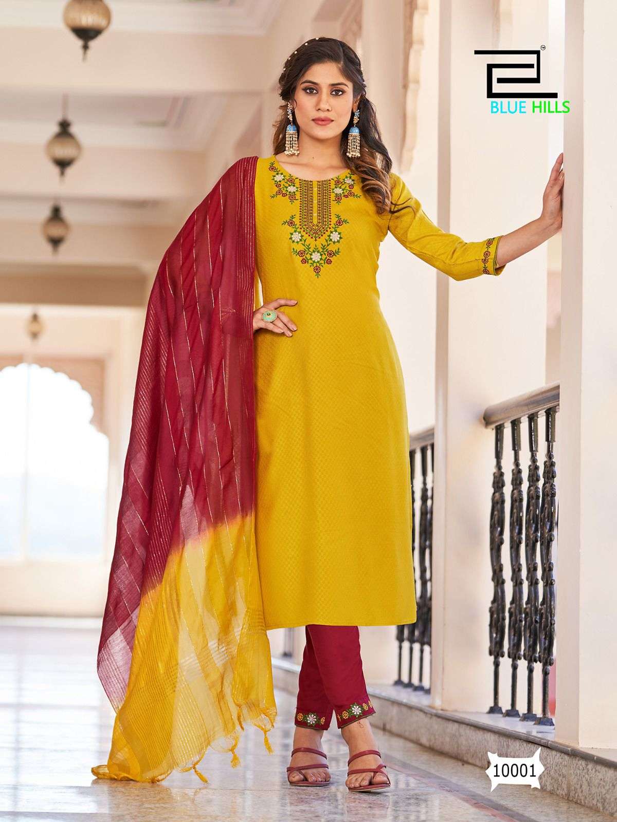 Blue Hills Skyline Vol 10 Fancy Viscose Dobby with Embroidery Work Kurti With Bottom Dupatta On Wholesale