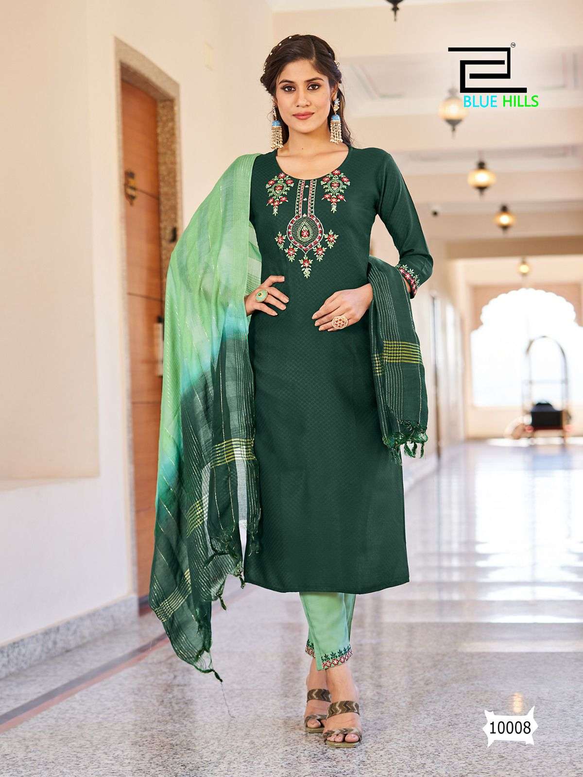 Blue Hills Skyline Vol 10 Fancy Viscose Dobby with Embroidery Work Kurti With Bottom Dupatta On Wholesale