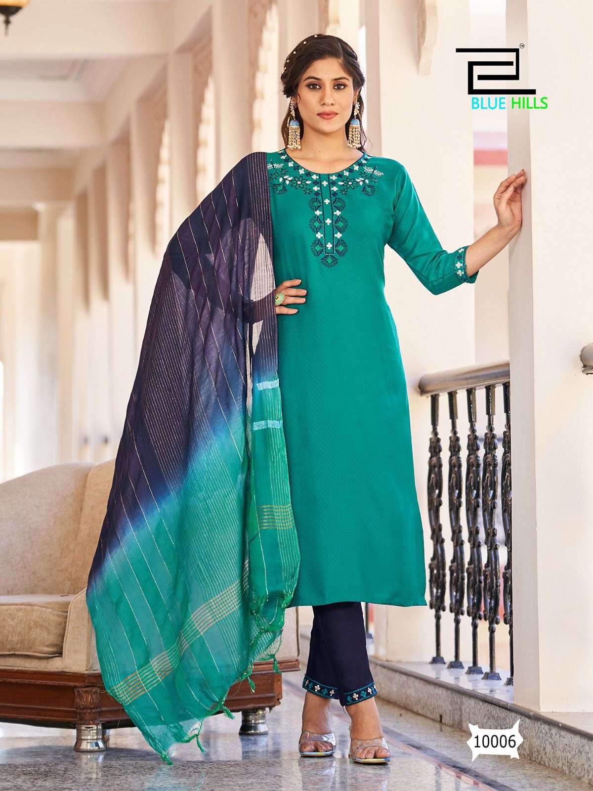 Blue Hills Skyline Vol 10 Fancy Viscose Dobby with Embroidery Work Kurti With Bottom Dupatta On Wholesale