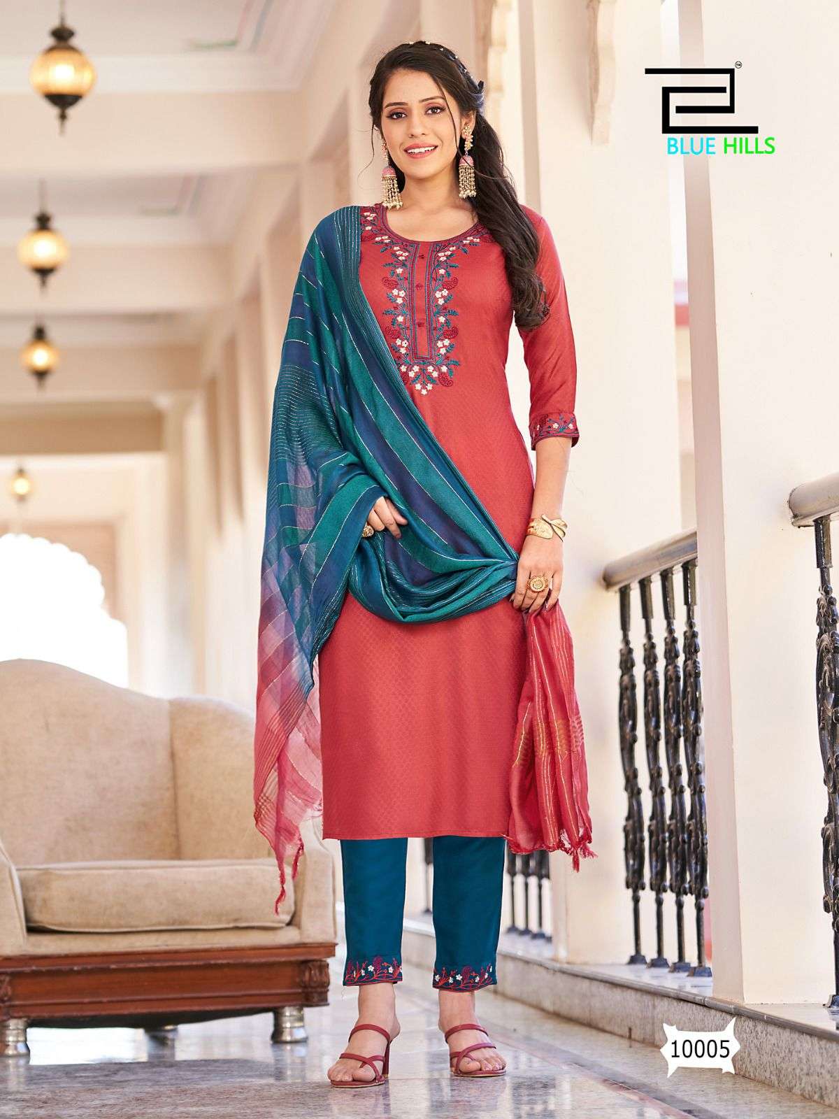 Blue Hills Skyline Vol 10 Fancy Viscose Dobby with Embroidery Work Kurti With Bottom Dupatta On Wholesale