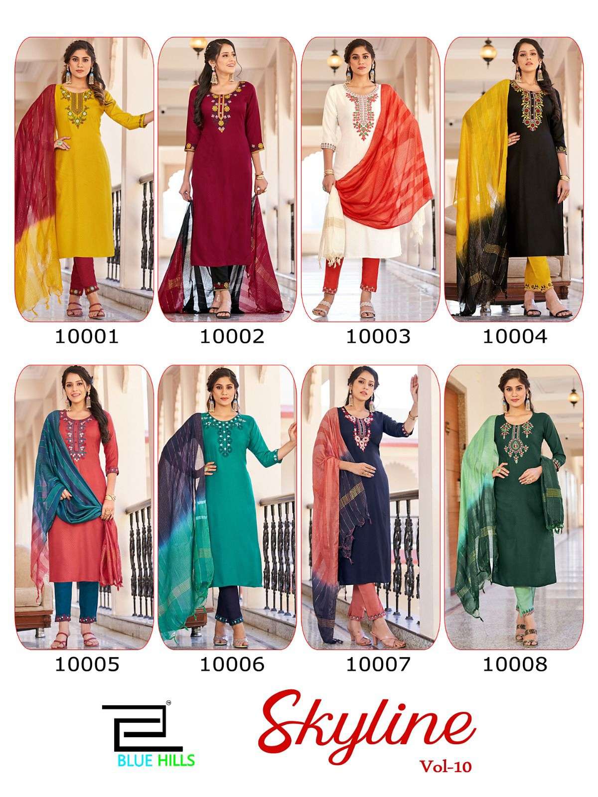 Blue Hills Skyline Vol 10 Fancy Viscose Dobby with Embroidery Work Kurti With Bottom Dupatta On Wholesale